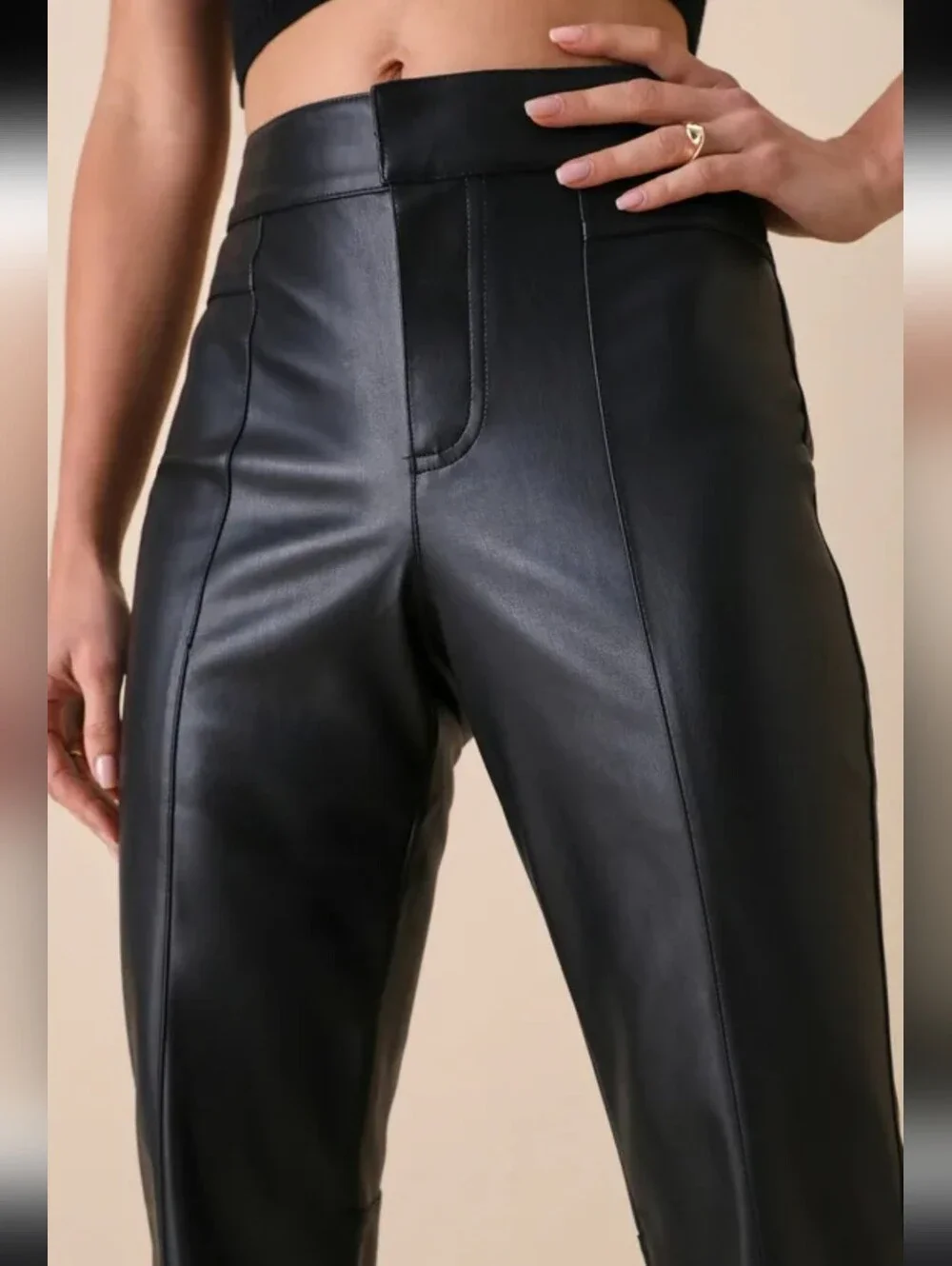 Free People Uptown Black High-Rise Vegan Leather Pants/ 4